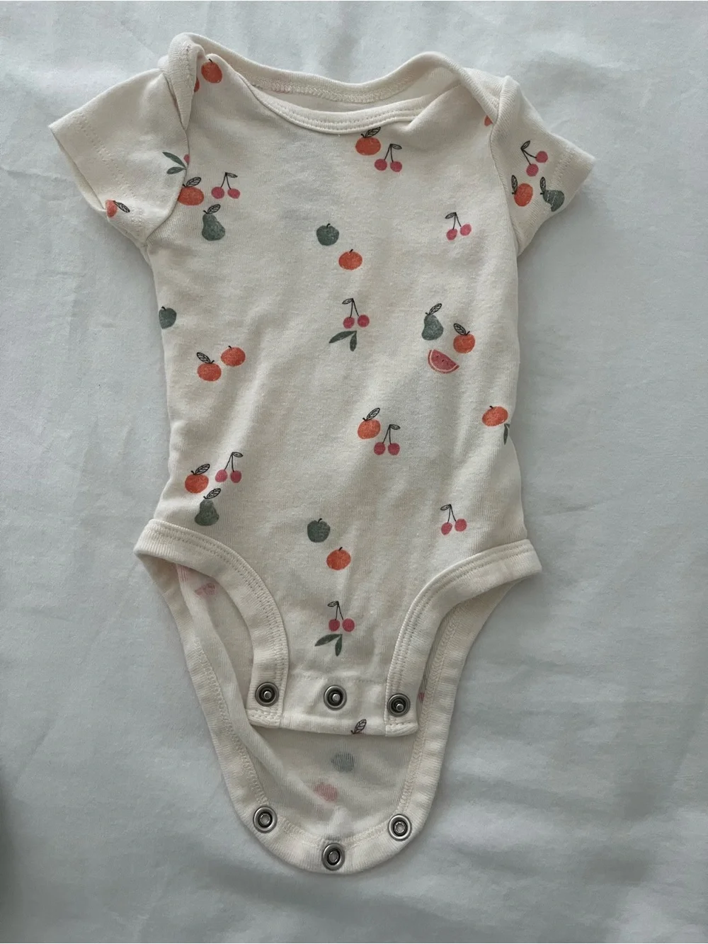 Cream Baby One-Piece with Cherry & Fruit Print